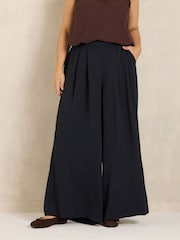 Evans Black Pleated Front Wide Leg Trousers - Image 1 of 6