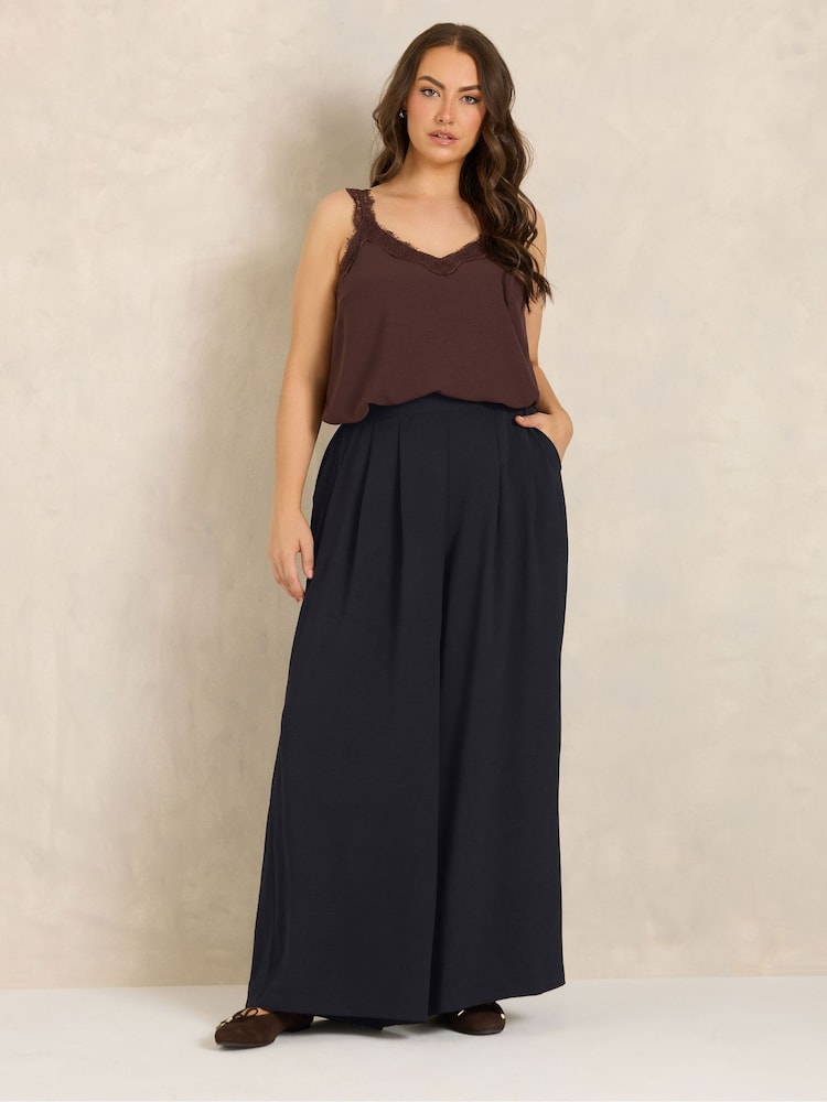 Evans Black Pleated Front Wide Leg Trousers - Image 2 of 6 Evans Black Pleated Front Wide Leg Trousers - Image 2 of 6