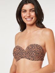 Leopard Print Padded Bandeau Top Shape and Tummy Control Bikini Top - Image 1 of 4