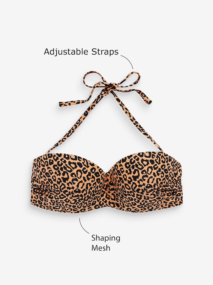 Leopard Print Padded Bandeau Top Shape and Tummy Control Bikini Top - Image 4 of 4