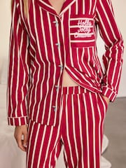 Chelsea Peers Red Cotton Embroidered Holly Jolly Christmas Long Pyjamas Set - Image 2 of 10