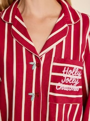 Chelsea Peers Red Cotton Embroidered Holly Jolly Christmas Long Pyjamas Set - Image 4 of 10