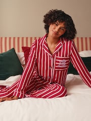 Chelsea Peers Red Cotton Embroidered Holly Jolly Christmas Long Pyjamas Set - Image 8 of 10
