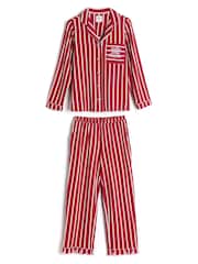 Chelsea Peers Red Cotton Embroidered Holly Jolly Christmas Long Pyjamas Set - Image 9 of 10