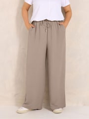 Evans Brown Tie Waist Wide Leg Trousers - Image 1 of 6
