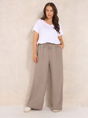 Evans Brown Tie Waist Wide Leg Trousers - Image 2 of 6
