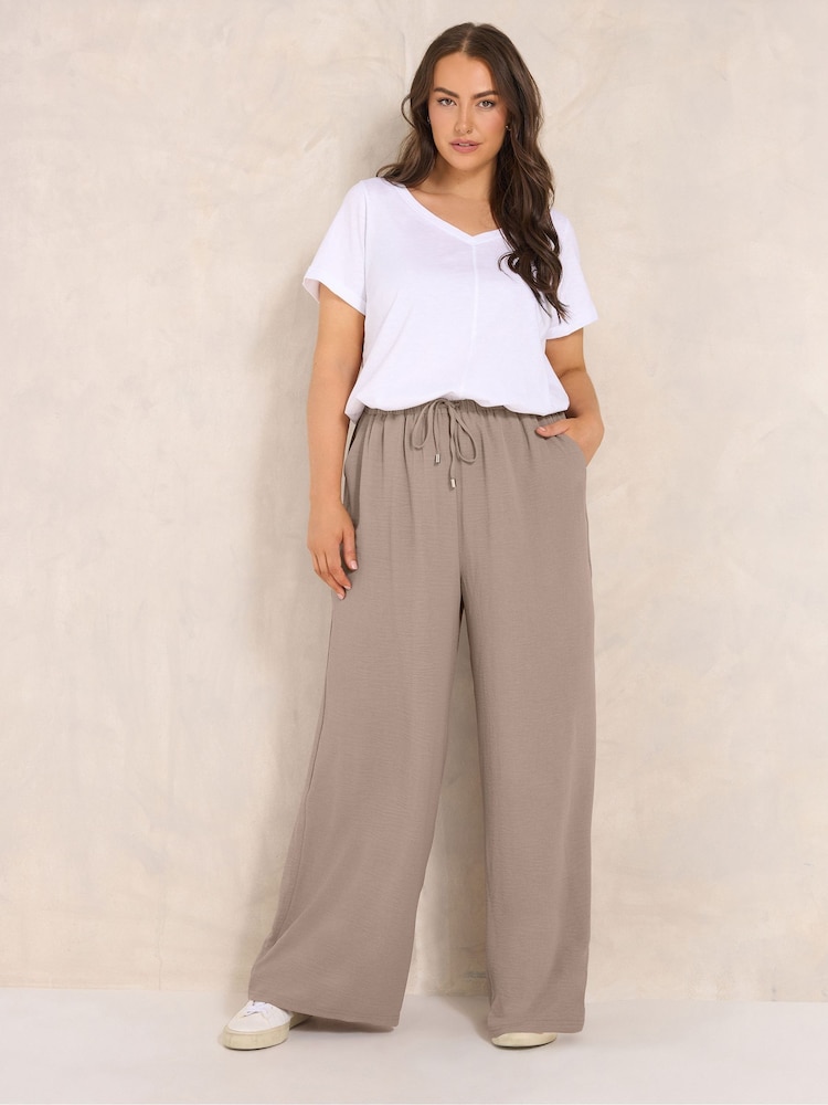 Evans Brown Tie Waist Wide Leg Trousers - Image 2 of 6 Evans Brown Tie Waist Wide Leg Trousers - Image 2 of 6