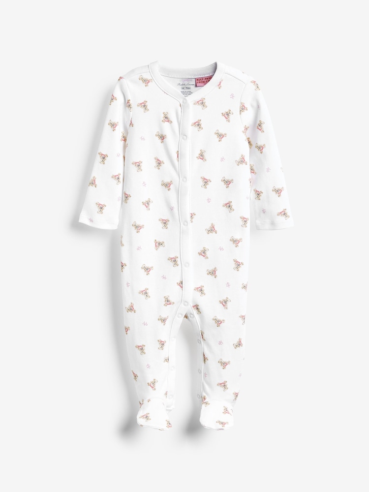 Polo Ralph Lauren Girls Baby Pink Bears100% Cotton Babygrow - Image 1 of 3
