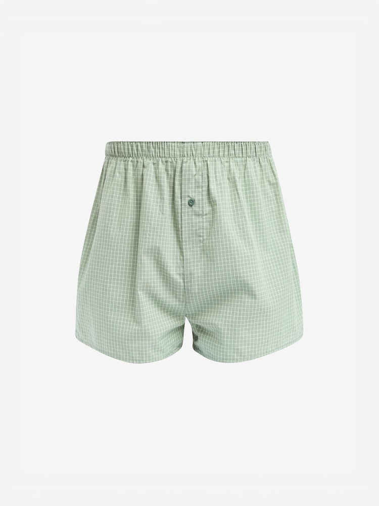 Sage Green Check 4 pack Woven Pure Cotton Boxers - Image 2 of 7