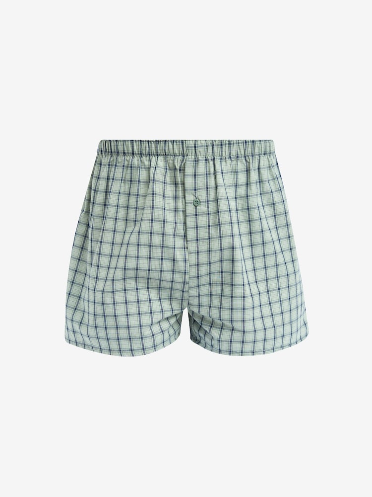 Sage Green Check 4 pack Woven Pure Cotton Boxers - Image 5 of 7