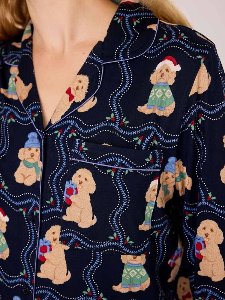 Chelsea Peers Blue Tall Christmas Chip the Cockapoo Portraits Print Long Pyjamas Set - Image 6 of 6 Chelsea Peers Blue Tall Christmas Chip the Cockapoo Portraits Print Long Pyjamas Set - Image 6 of 6