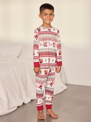 Chelsea Peers Natural Kids Musical Santa Fairisle Print Long Pyjamas Set - Image 1 of 10
