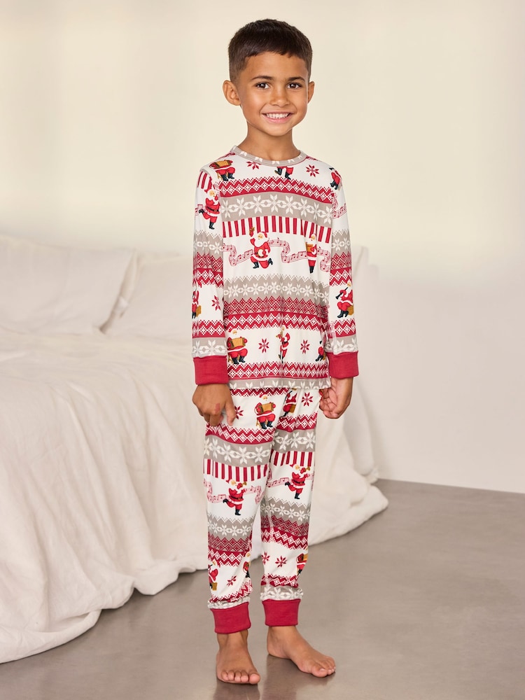 Chelsea Peers Natural Kids Musical Santa Fairisle Print Long Pyjamas Set - Image 1 of 10