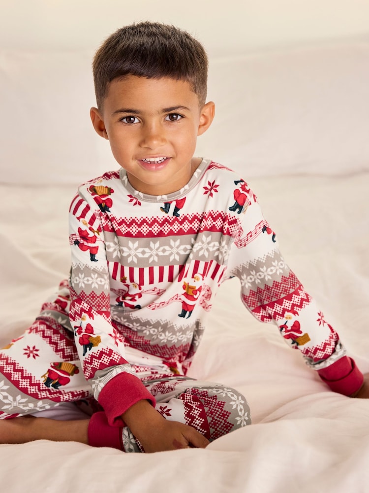 Chelsea Peers Natural Kids Musical Santa Fairisle Print Long Pyjamas Set - Image 2 of 10