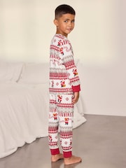 Chelsea Peers Natural Kids Musical Santa Fairisle Print Long Pyjamas Set - Image 3 of 10