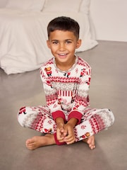 Chelsea Peers Natural Kids Musical Santa Fairisle Print Long Pyjamas Set - Image 5 of 10