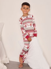 Chelsea Peers Natural Kids Musical Santa Fairisle Print Long Pyjamas Set - Image 6 of 10