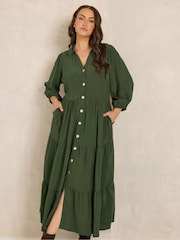Evans Green Button Tiered Dress - Image 1 of 6