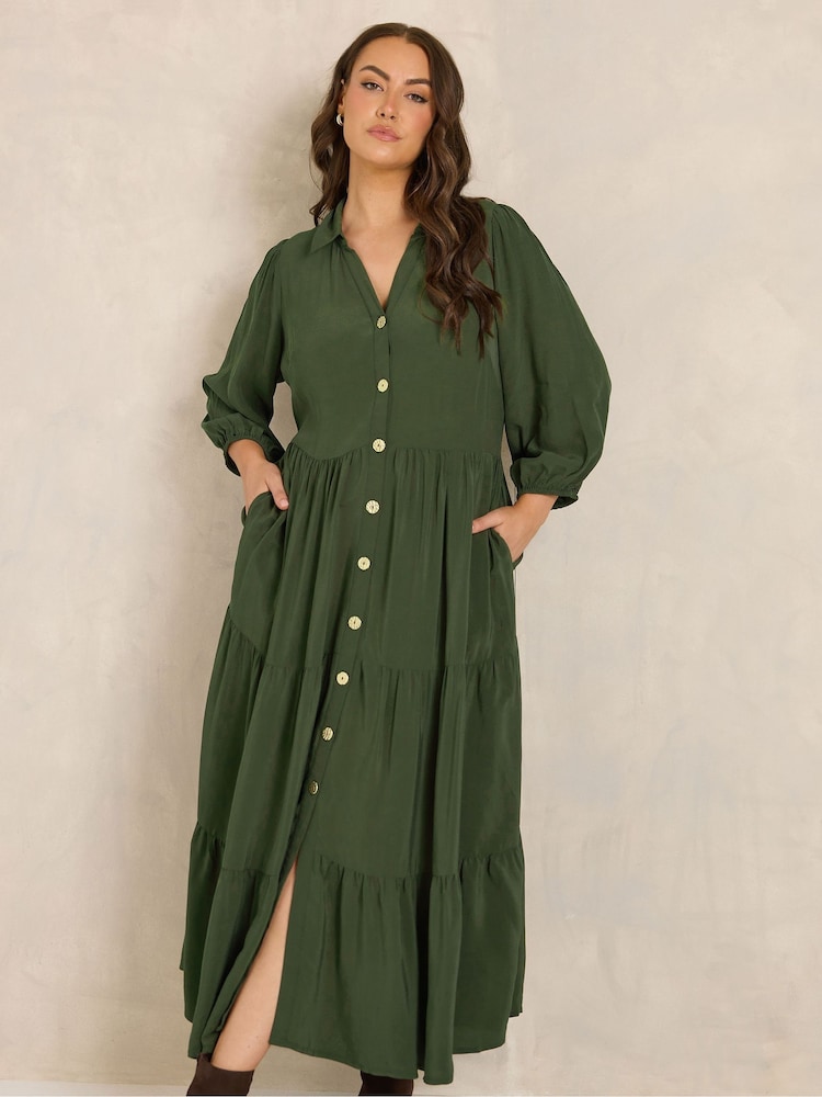 Evans Green Button Tiered Dress - Image 1 of 6 Evans Green Button Tiered Dress - Image 1 of 6