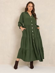 Evans Green Button Tiered Dress - Image 2 of 6