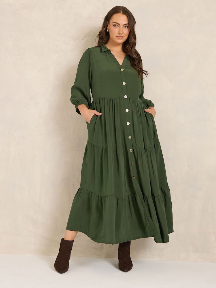 Evans Green Button Tiered Dress - Image 2 of 6 Evans Green Button Tiered Dress - Image 2 of 6