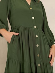 Evans Green Button Tiered Dress - Image 4 of 6