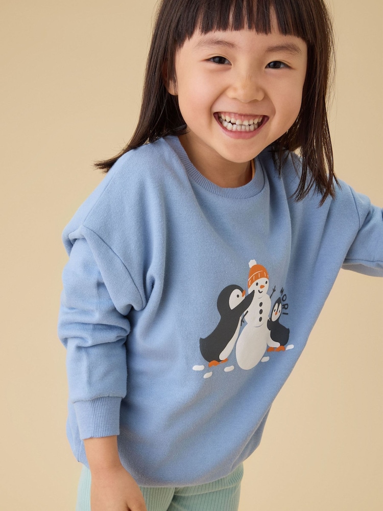 MORI Blue Penguin and Snowman Sweatshirt - Image 1 of 3 MORI Blue Penguin and Snowman Sweatshirt - Image 1 of 3