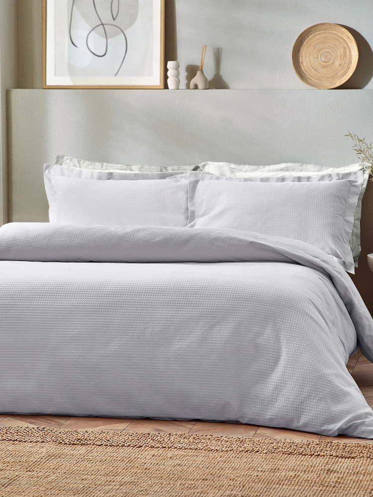 Yard Silver Grey Waffle Textured 100% Cotton Duvet Cover Set - Image 2 of 3