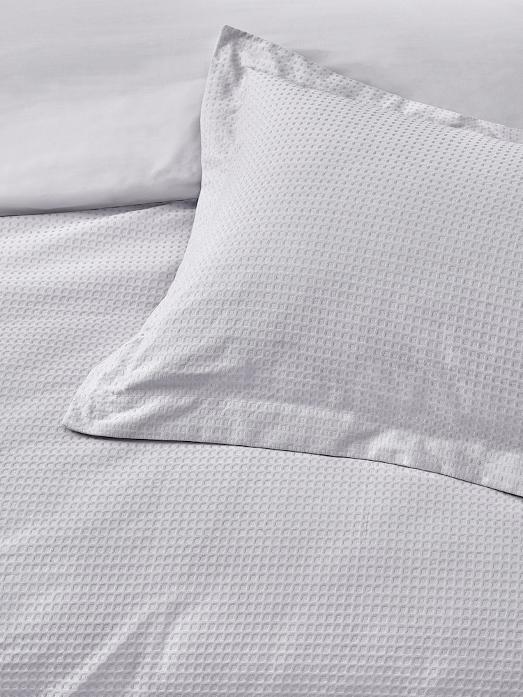 Yard Silver Grey Waffle Textured 100% Cotton Duvet Cover Set - Image 3 of 3
