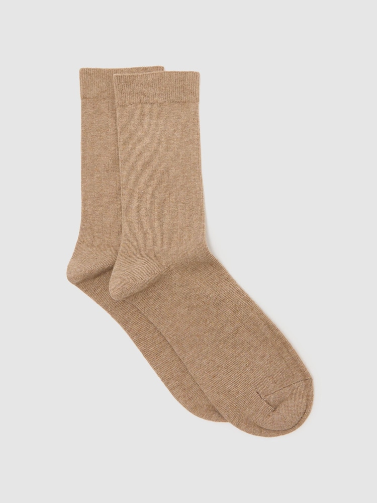 Taupe foncé - Chaussettes Reiss Felicia côtelées en coton mélangé - Image 1 de 3