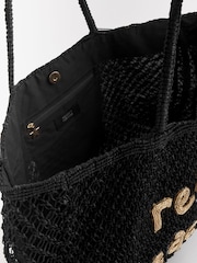 Rockett St George Black Straw Slogan Beach Bag - Image 10 of 10