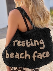 Rockett St George Black Straw Slogan Beach Bag - Image 3 of 10