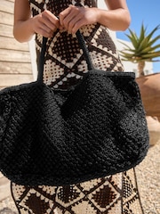 Rockett St George Black Straw Slogan Beach Bag - Image 4 of 10