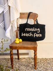 Rockett St George Black Straw Slogan Beach Bag - Image 5 of 10