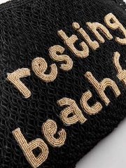 Rockett St George Black Straw Slogan Beach Bag - Image 9 of 10