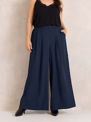 Evans Blue Pleated Front Wide Leg Trousers - Image 1 of 6