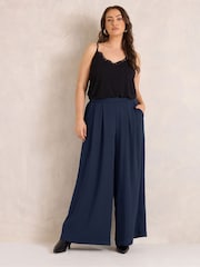 Evans Blue Pleated Front Wide Leg Trousers - Image 2 of 6