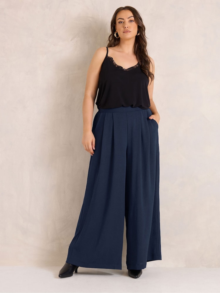 Evans Blue Pleated Front Wide Leg Trousers - Image 2 of 6 Evans Blue Pleated Front Wide Leg Trousers - Image 2 of 6