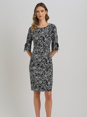 Gina Bacconi Black Floral Shift Dress With Bow Detail - Image 1 of 7
