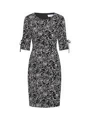 Gina Bacconi Black Floral Shift Dress With Bow Detail - Image 7 of 7