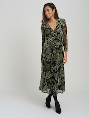 Gina Bacconi Chestina apdruka Mesh Wrap Midi kleita - Attēls 1 no 5