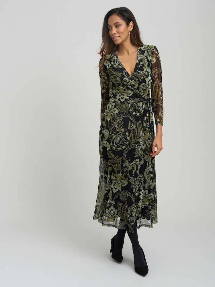 Gina Bacconi Chestina apdruka Mesh Wrap Midi kleita - Attēls 1 no 5