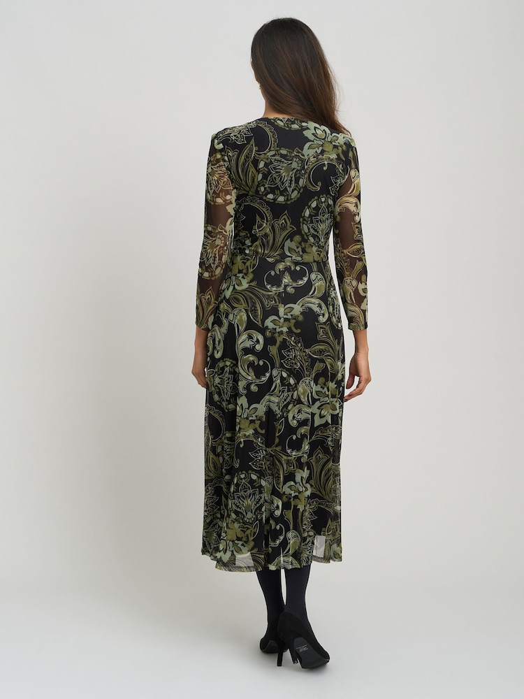 Gina Bacconi Chestina apdruka Mesh Wrap Midi kleita - Attēls 2 no 5