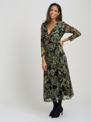 Gina Bacconi Chestina apdruka Mesh Wrap Midi kleita - Attēls 3 no 5