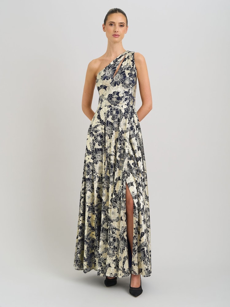 Gina Bacconi Blue Sabina One Shoulder Floral Maxi Dress - Image 1 of 7 Gina Bacconi Blue Sabina One Shoulder Floral Maxi Dress - Image 1 of 7