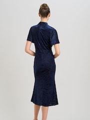 Gina Bacconi Blue Sallie High Neck Velvet Midi Dress - Image 2 of 6