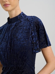 Gina Bacconi Blue Sallie High Neck Velvet Midi Dress - Image 4 of 6