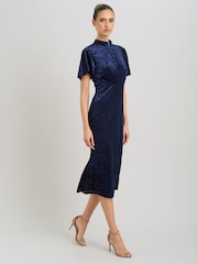 Gina Bacconi Blue Sallie High Neck Velvet Midi Dress - Image 5 of 6