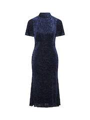 Gina Bacconi Blue Sallie High Neck Velvet Midi Dress - Image 6 of 6