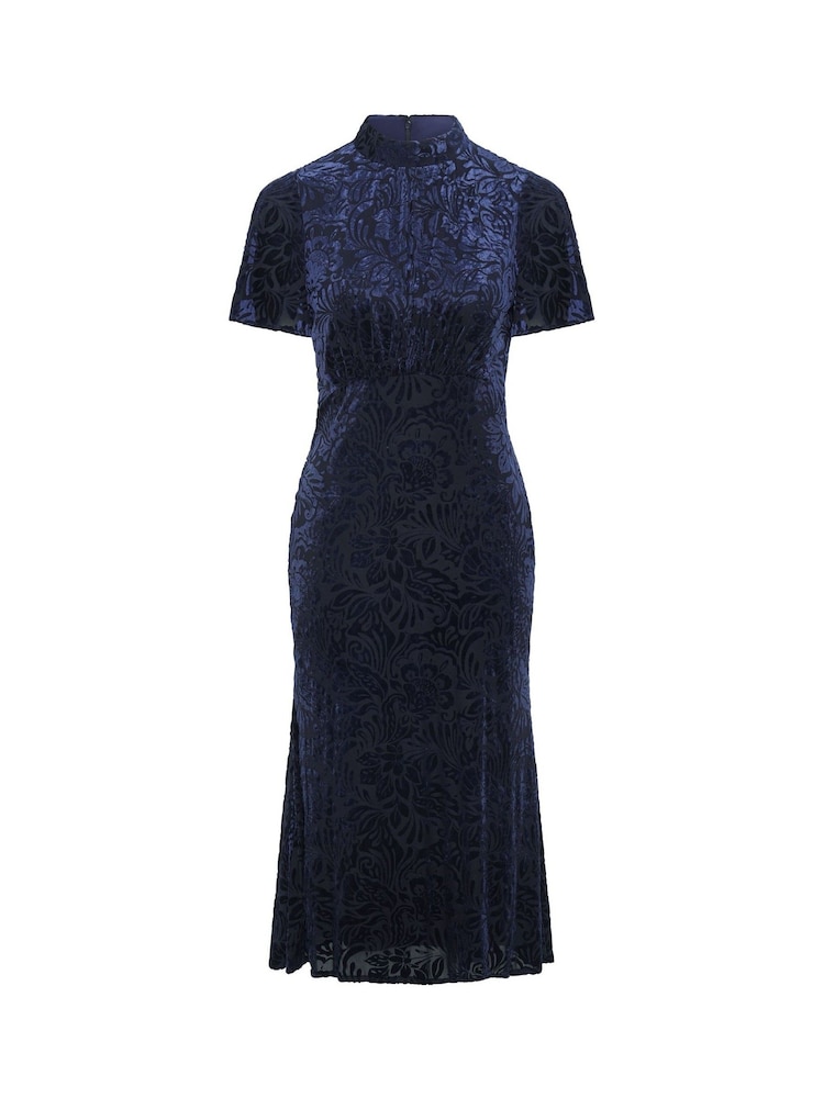 Gina Bacconi Blue Sallie High Neck Velvet Midi Dress - Image 6 of 6 Gina Bacconi Blue Sallie High Neck Velvet Midi Dress - Image 6 of 6